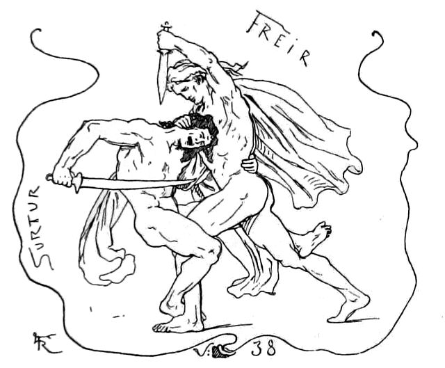 Freyr and Surtr by Frølich.(1895年)
