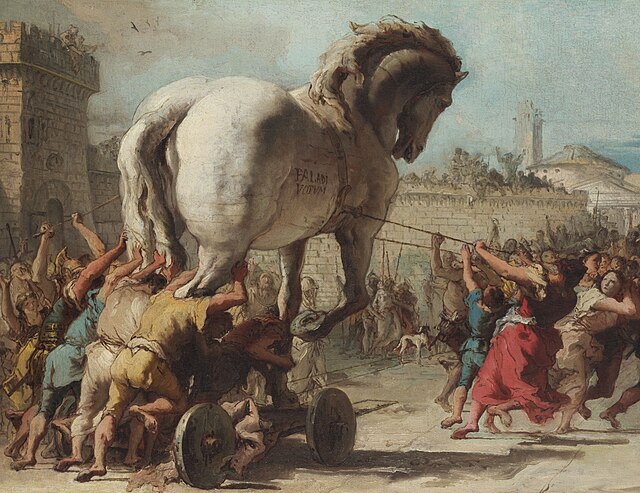 The Procession of the Trojan Horse in Troy by Giovanni Domenico Tiepolo (cropped).（1760年）
