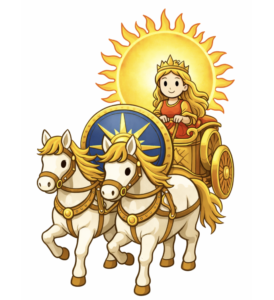 スヴァリンをつけた太陽馬車を引くソール