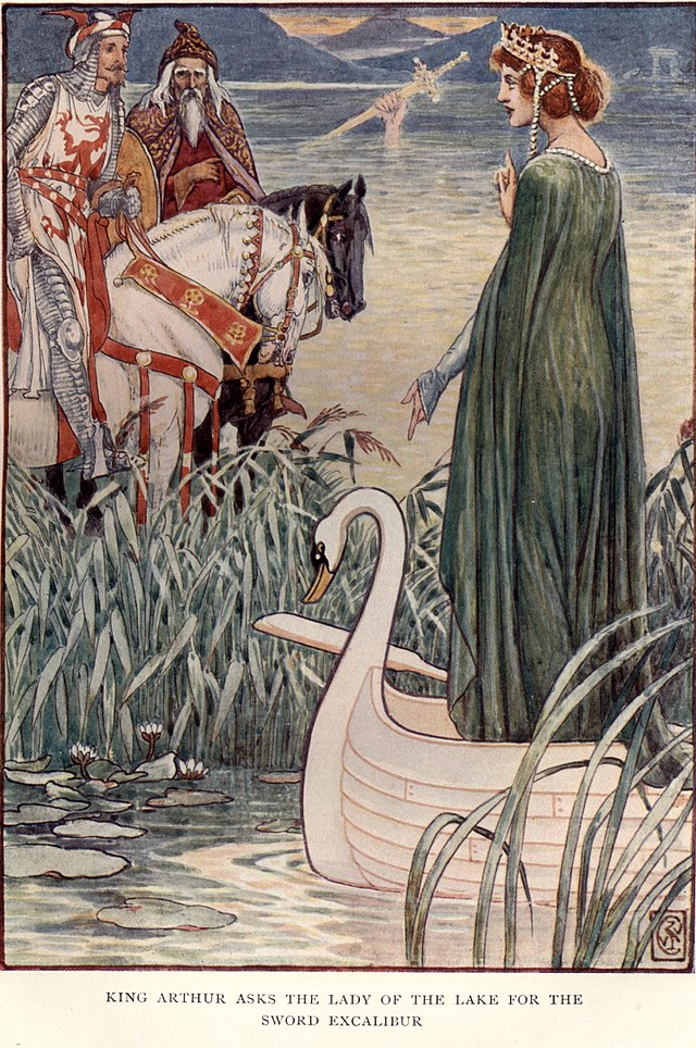 CRANE King Arthur asks the lady of the lake for the sword Excalibur.(1911年)