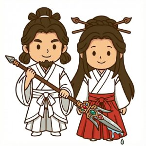 天沼矛(アメノヌボコ)を持ったイザナギ・イザナミ