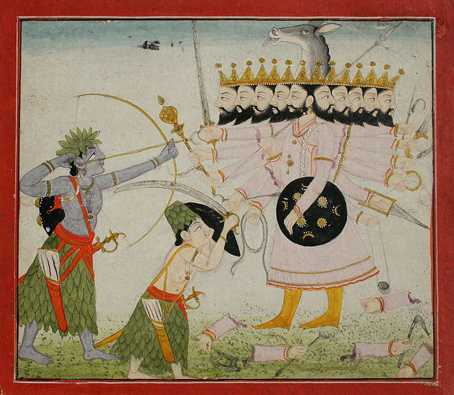 Forest dwelling Rama and Lakshmi battle Ravana.（1840年）