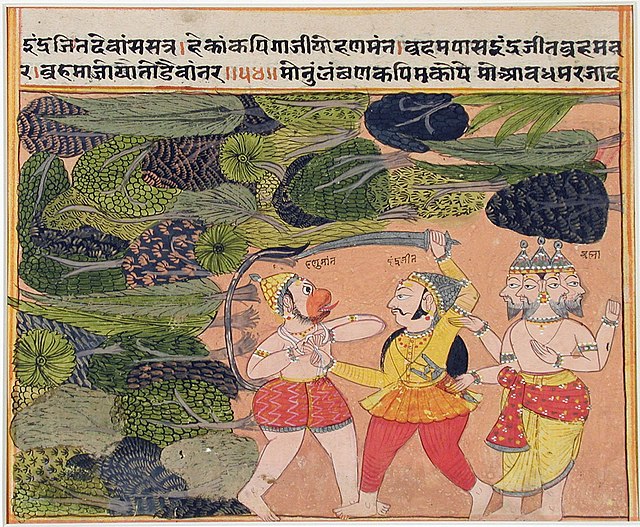 Hanuman attacked by Indrajit in front of Brahma (6124571167).