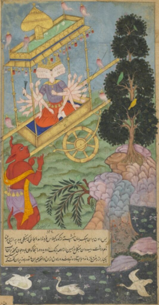 Ravana seizes the chariot Puspaka from Kuvera.（1597年）
