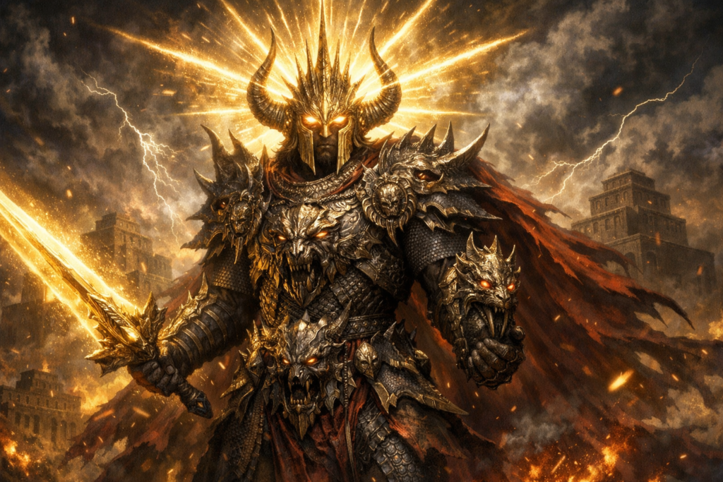 恐怖の鎧と光の兜を身につけたマルドゥク