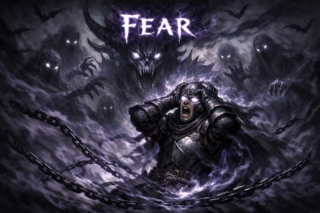 RPGにおける「恐怖（フィアー）」のデバフ効果イメージ