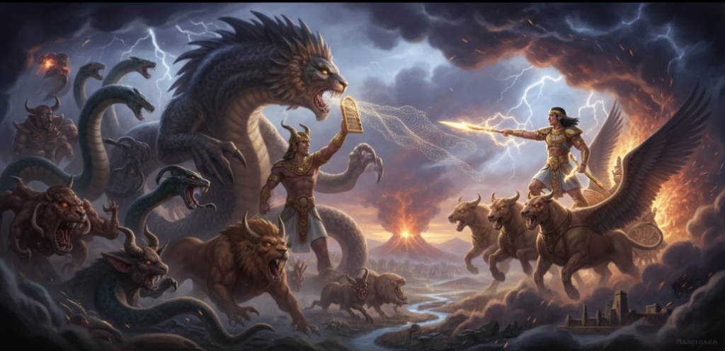 天命の粘土板(トゥプ・シマティ)を巡る戦争イメージ