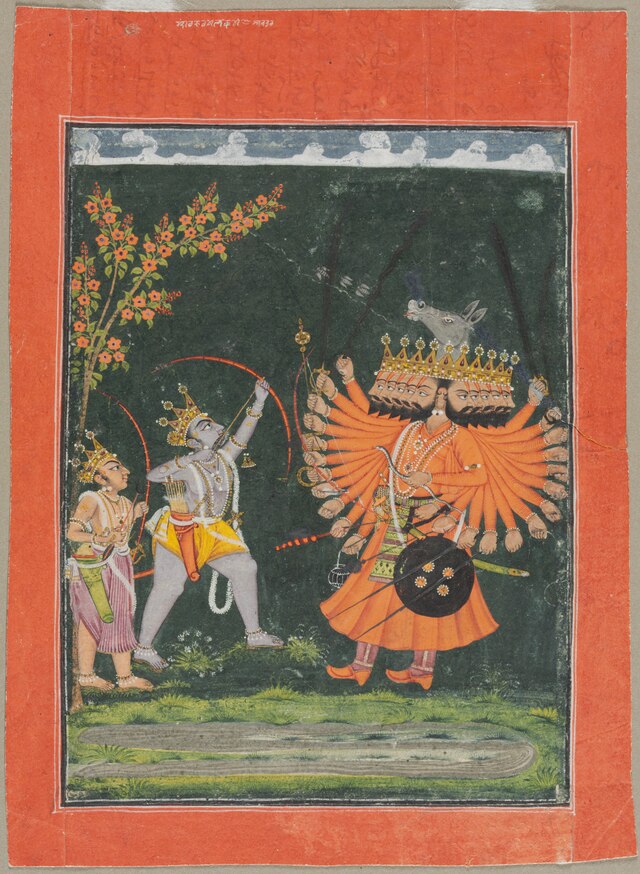 Anonymous - Rama and Laksmana Fighting Ravana - 1953.357 - Cleveland Museum of Art.（1765年）