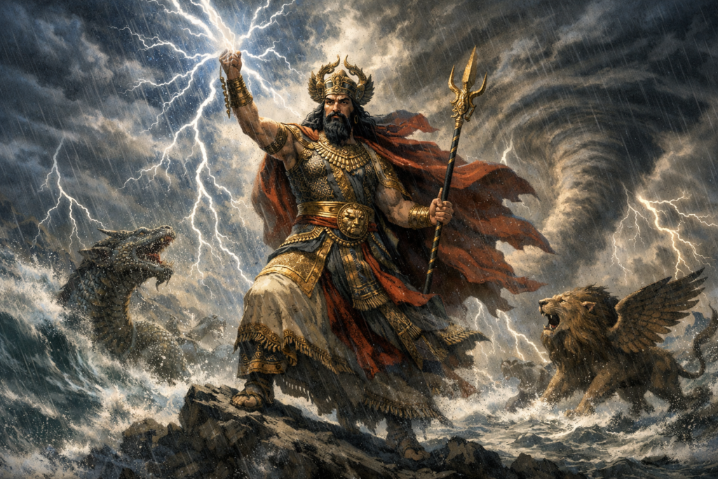 嵐の神としての権能を示すマルドゥクイメージ