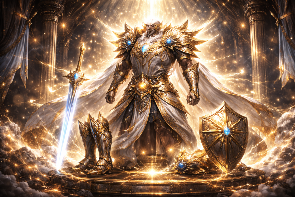 まばゆい光を放つ伝説の防具イメージ