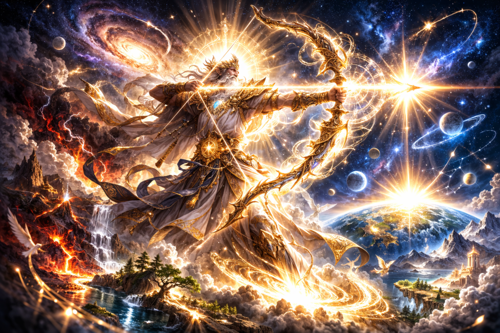 「創世神が弓を使う」というアーキタイプのイメージ