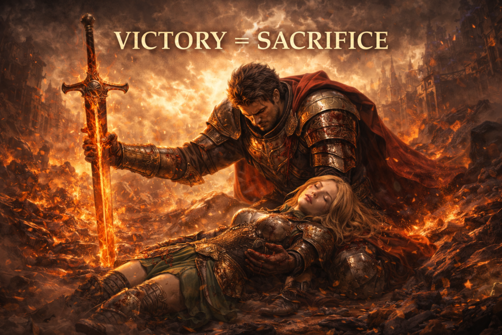 勝利=代償という物語構造のイメージ