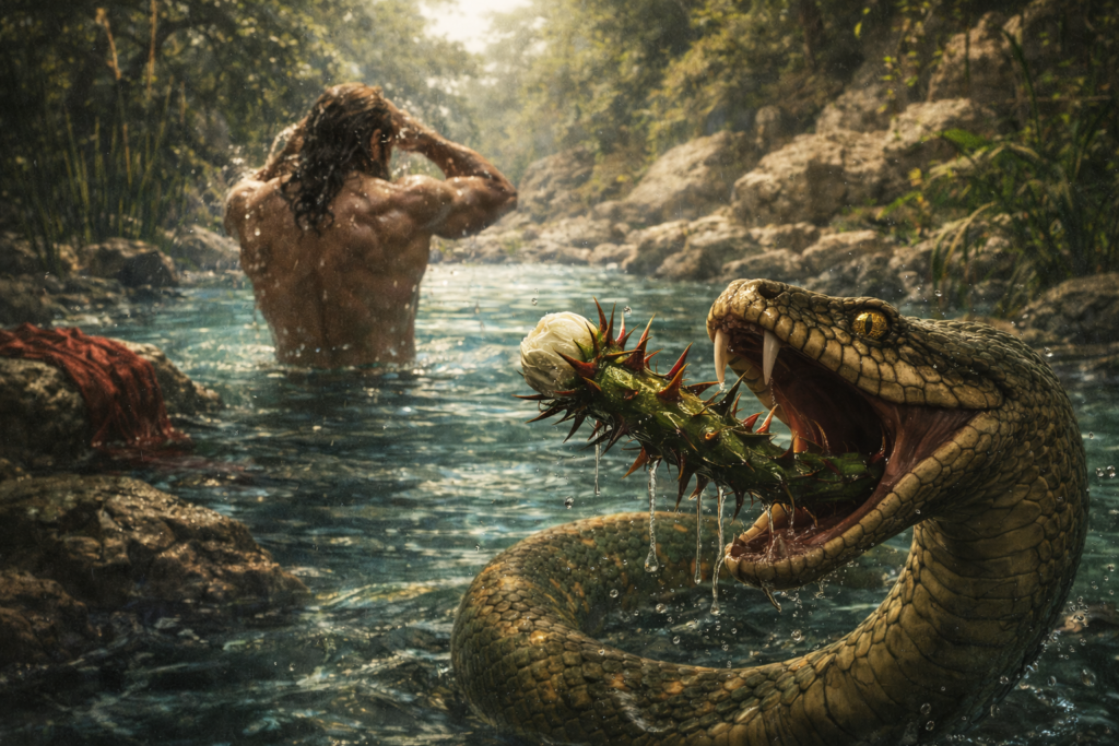 蛇に不老不死の霊薬を奪われるギルガメシュイメージ