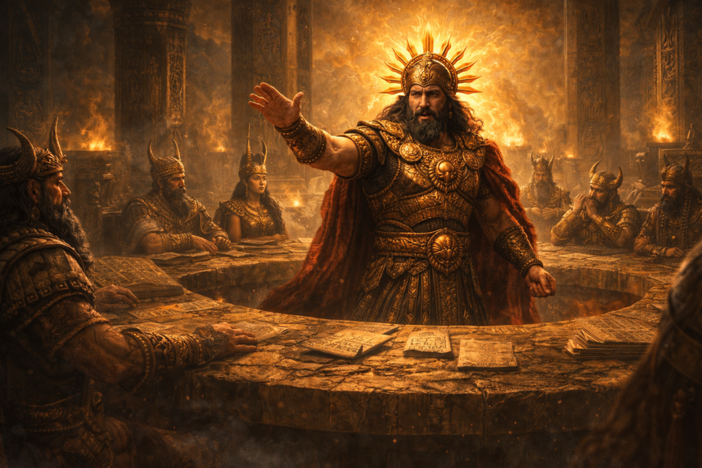 シャマシュはエンキドゥの死の際の「神の弁護」をしたイメージ