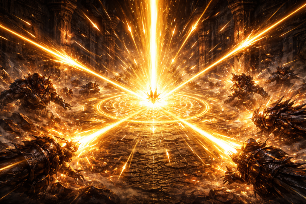 RPGにおける「必中」と「全体攻撃」のイメージ