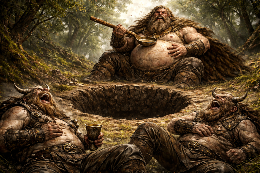 ダグザが巨大な穴のお粥を全部平らげたエピソードイメージ