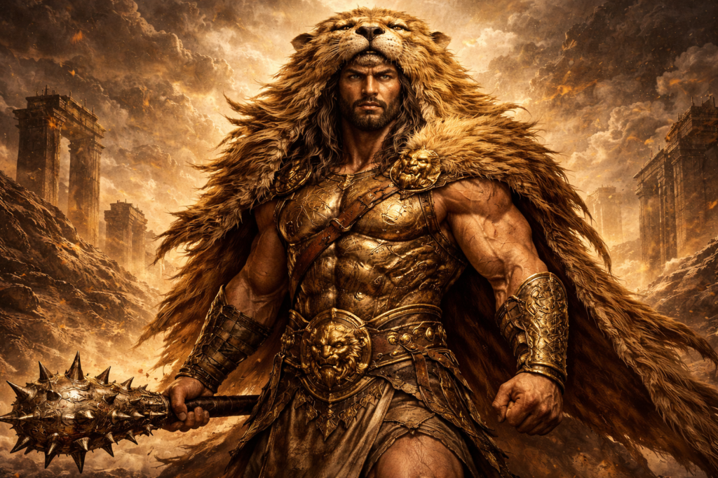 ネメアの獅子の毛皮を間ぶったヘラクレス